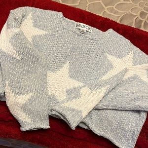 Cropped wild fox baby blue star sweater